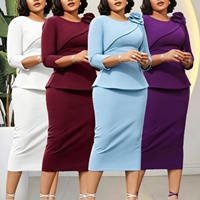 Robes d'automne J381 pour femmes, élégantes et décontractées, col rond, manches 3/4, robes de bureau pour femmes, robe d'église pour femmes avec fleurs 3D