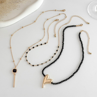 Collier ras du cou Y2K multicouche avec pendentif cœur en cristal noir exquis, accessoire de bijouterie esthétique pour femme