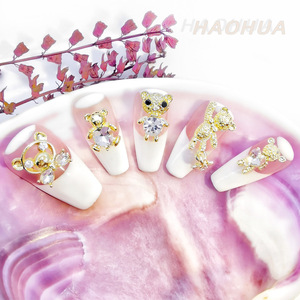 Оптовая продажа, золотые серебряные 3D-подвески для ногтей с плоским камнем - Product Image 4