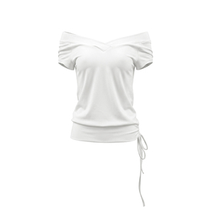 Viviblook C26TP254 Camiseta informal de verano para mujer, nueva, sexy, con cuello en V, hombros descubiertos y cordón ajustable. - Product Image 6