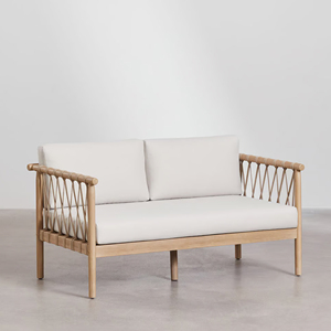 Meubles de jardin pour terrasse extérieure, canapé deux places en teck naturel, équipé de cordes et d'un coussin, style minimaliste - <span class=keywords><strong>Jemi</strong></span> - Product Image 1