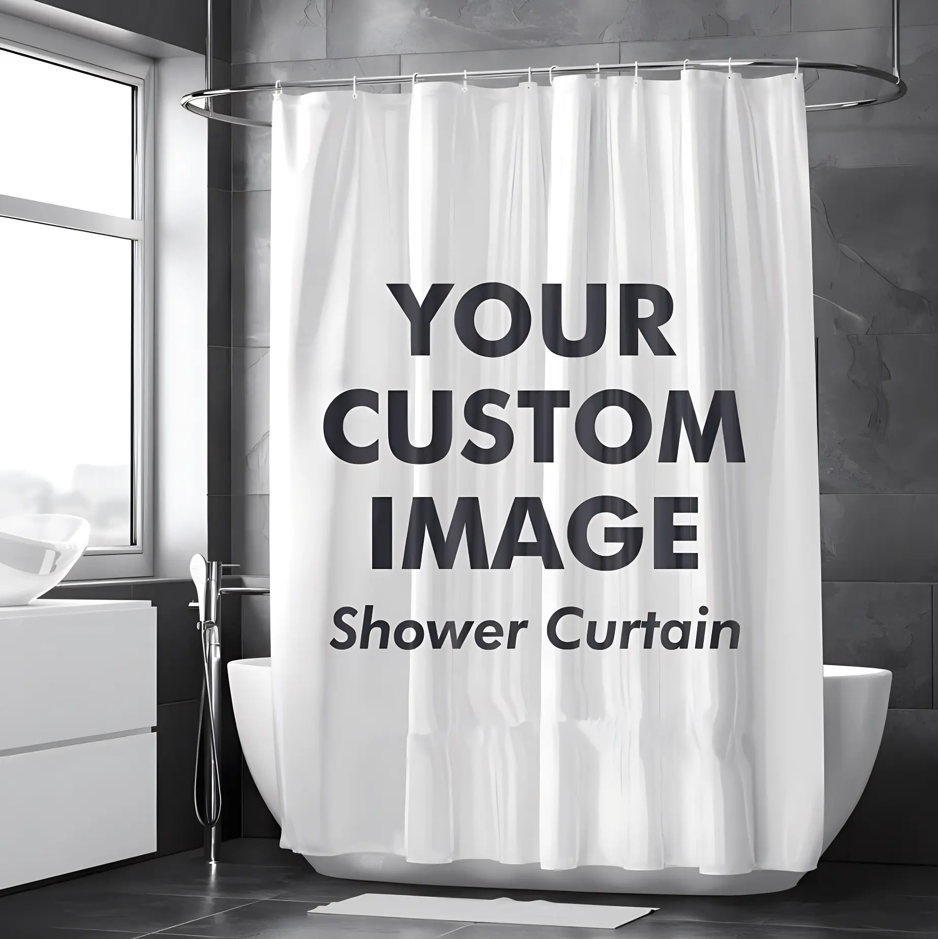 Cortina de chuveiro ecológica para banheiro com design novo de poliéster estampado digital personalizado por atacado à prova d'água