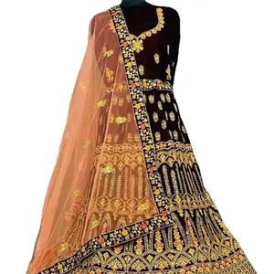 Ağır Georgette ipek nakış çalışması tasarımcı hint tarzı lehenga Choli dupatta ile gelin ve bridemade ve bayanlar