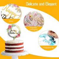 Décorations de gâteau en acrylique style doré pour fêtes, lettres géométriques rondes, décorations de pâtisserie, toppers de gâteau Joyeux Anniversaire en gros