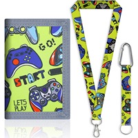 Dompet Leher Dada Portabel Anak Unisex Berbahan Kulit Asli Lapisan PU dengan Ritsleting Pendek, Motif Kartun Video Game