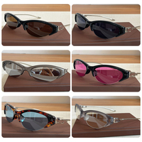 Lunettes de soleil de mode en gros pour hommes, protection solaire extérieure, lunettes de sport, lunettes de soleil œil de chat demi-cerclées Y2K en métal pour femmes