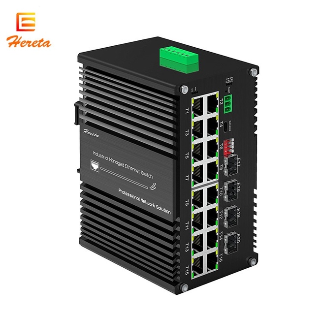 Industrial-grade Ring-network Managed 4-fiber-16-ethernet PoE Switch Layer 2 WEB Management VLAN Segmentation DIN Rail Mount