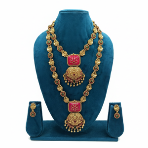 High Quality Traditional South <b>Indian</b> Temple Ethnic Brass Laxmi Bridal Set Zircon Flower Design Rose Gold Plated Wedding - Product Image 2