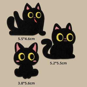 Patch en tissu à repasser écologique brodé de dessin animé de <span class=keywords><strong>chaton</strong></span> noir petit patch auto-adhésif pour vêtements et chaussures - Product Image 3