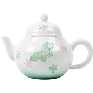 Guanlan Pear-shaped Ceramic Teapot Mint Green Butterfly Flower Design Kung Fu <b>Tea</b> <b>Set</b> Single Teapot - Product Image 5