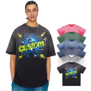 Poids lourd noir uni 270 320 Gsm personnalisé 100% coton Vintage vaporisateur singe acide pour hommes surdimensionné lavé t-shirt lavage t-shirt - Product Image 4