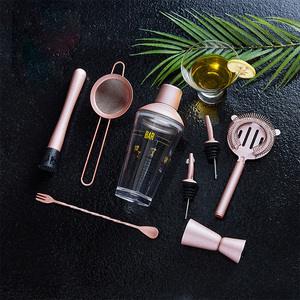 Wholesale 8 Pieces Bartender Kit 304 cocktail shaker stainless steel 400ml Glass Cocktail Martini Wine Shaker Set