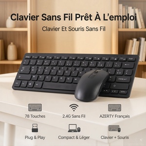 คีย์บอร์ดและเมาส์ไร้สายแบบพกพา 78 ปุ่ม 2.4GHz ภาษาฝรั่งเศส AZERTY สำหรับเดินทาง OEM ODM - Product Image 1