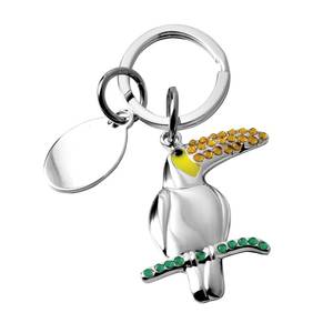 Porte-clés en cristal Toco Toucan plaqué argent avec pierres jaunes et vertes, breloque animale pour clés ou sac - Product Image 1