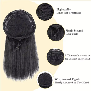 Synthétique Afro Puff Cordon Creux Queue De Cheval Extension pour Femmes Noires Court Afro Curly Clip On Kinky Cordon <span class=keywords><strong>Chignon</strong></span> - Product Image 4