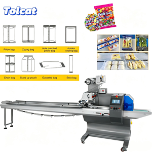 Machine d'emballage automatique pour aliments, boulangerie, snacks, petits bonbons, mini-pains, gaufrettes, biscuits, emballage flow pack, machine d'emballage Tolcat - Product Image 1