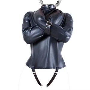 Costumi Body rilegato da donna che vende giacca di forza superiore in finta pelle rigida Bondage stravagante giacca dritta schiava - Product Image 5