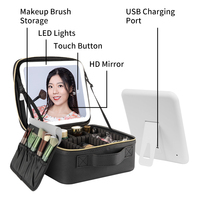 Sacs de voyage personnalisés pour cosmétiques, trousse de maquillage pour femmes avec miroir LED, logo personnalisé, cuir PU noir professionnel