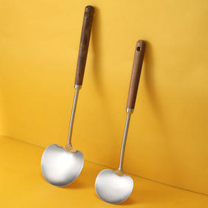 Mushroom Spatula Set 304 Stainless Steel Walnut Wood <b>Handle</b> Long Spoon Cooking Tool Kitchen Wok Utensil 2 Pieces - Product Image 1