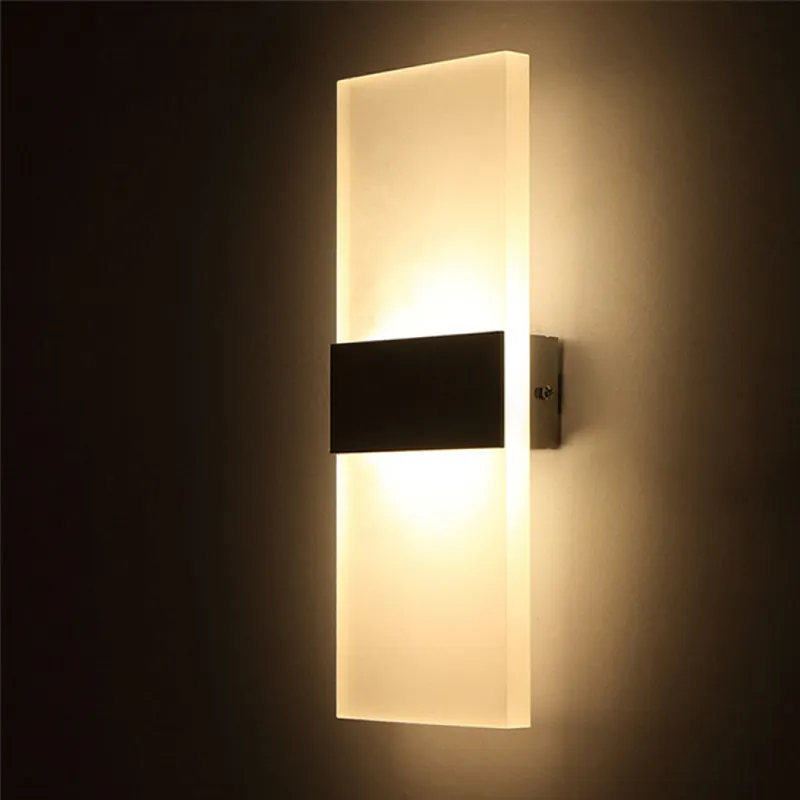 Mini 3/6/12W Led Acrylic Wall Lamp AC85-265V Long warm white Bedding Room Living Room Indoor wall lamp