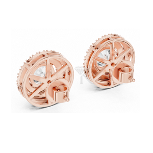 Boucles d'oreilles clous en diamant de laboratoire rond à double halo concentrique avec fermoirs à vis sécurisés, bijoux fins élégants et minimalistes - Product Image 6