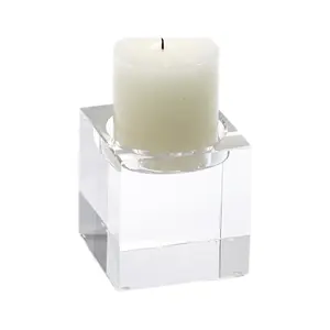 Perspex suporte de vela em acrílico para decoração de mesa de casamento, suporte de luz em vidro cristal, cubo âmbar