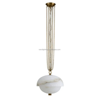 Lampe suspendue en chaîne de laiton en albâtre de forme minimaliste en forme de dôme pour villa salon Luminaires suspendus LED de haute qualité