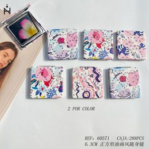 Specchietto tascabile quadrato da 6,3 cm in stile pittura a olio, specchietto compatto per il trucco con disegno floreale per donne e ragazze - Product Image 2