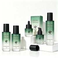 Ensemble d'emballages cosmétiques en verre vert foncé, pot à crème vide 30 ml, flacon compte-gouttes pour huile capillaire 100 ml, flacon pompe en verre pour lotion avec boîte