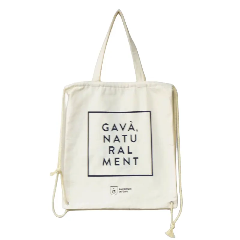 16.5'' Canvas Drawstring Tote Bag Organic Cotton Sports Backpack Durable Travel Beach Handbag