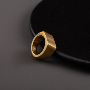 yunnique Men's Geometric Gold Plated Square Wide <b>Ring</b> Frosted <b>Titanium</b> Steel Bold Minimalist Design Gift Jewelry - Product Image 4