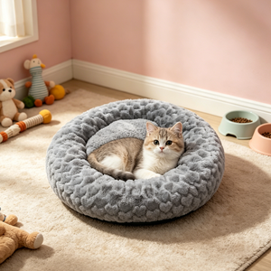 Cama Redonda de Felpa para Mascotas, Suave y Lujosa, Lavable, con Logotipo Personalizado, Tipo Donut, para Perros y <span class=keywords><strong>Gatos</strong></span> Pequeños y Grandes, Favorita de los Clientes - Product Image 1