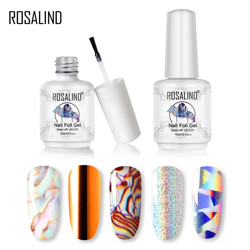 Rosalind oem private label 15ml prego transferência foil sticker transferência polonês gel fácil aplicar gel uv para o prego do salão de beleza