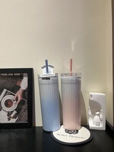 510ml Stainless Steel Large Capacity Thermos <b>Cup</b> High Temperature Resistant Portable <b>With</b> <b>Straw</b> Females Double Cover High Color - Product Image 6