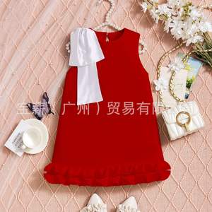 Robe Fille Été Couleur Unie Col Ras du Cou Sans Manches <span class=keywords><strong>Style</strong></span> <span class=keywords><strong>Anglais</strong></span> avec Nœud en Tissu Tricoté Vêtements Enfants ODM - Product Image 6