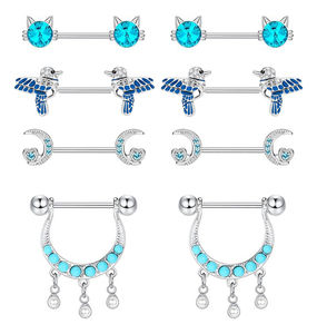 Set 4-5 paia 14G in acciaio chirurgico blu cuore <span class=keywords><strong>Piercing</strong></span> <span class=keywords><strong>gioielli</strong></span> con barra di cristallo lotto linguetta anello per il corpo <span class=keywords><strong>gioielli</strong></span> Design affascinante - Product Image 4