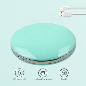 Custom logo Box Portable Mini Round Lady <strong>LED</strong> <strong>Makeup</strong> <strong>Mirror</strong> with USB - Product Image 3