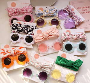 Kids Cartoon Sunglasses <b>Headband</b> Set <b>Baby</b> Flower Shade Glasses Solid Hollow Bow Hair Band <b>Baby</b> Wear Hair Accessory Set For Girls - Product Image 1