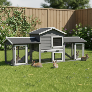 Cage à lapins en bois à deux étages, maison pour animaux de compagnie en bois, multifonctionnelle, résistante à l'hiver, avec toit en asphalte imperméable, toutes saisons - Product Image 1