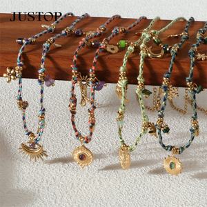 Collar de Moda para Mujer con Colgante de Ojo Turco, Sol, Corazón, Luna y Concha, con Cordón Trenzado y Baño de Oro de 18K, Ideal para Fiestas - Product Image 3