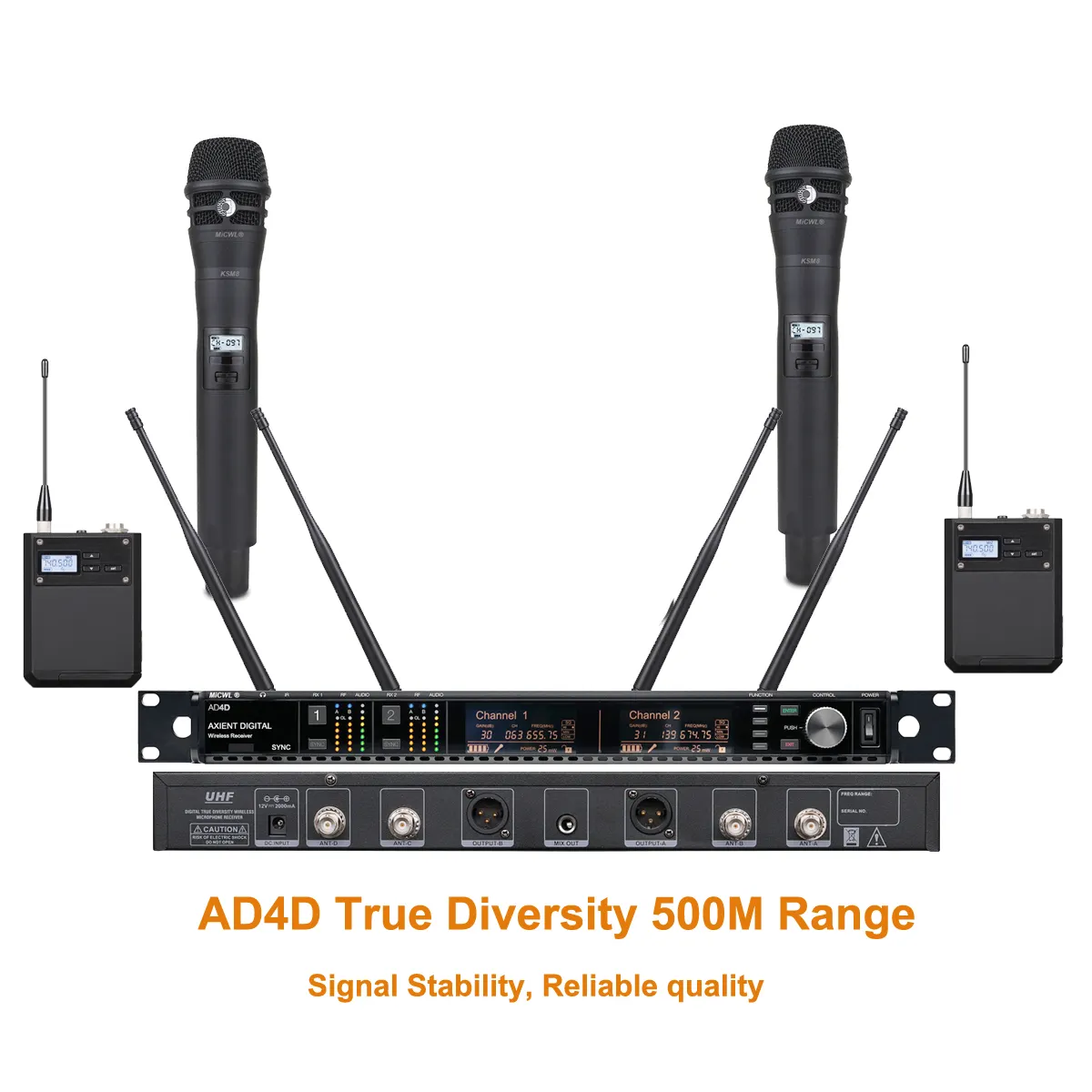 פרו UHF AD4D כפול ערוץ מקלטים ADX KSM8 כף יד Bodypack משדר להחלפה ראש שלב מוסיקת חיה ביצועים