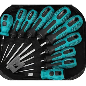 Professional <b>Screwdriver</b> <b>Set</b> 10pcs Flat Head Magnetic Tip Anti-Slip Handle Matte Finish Plastic Handle DIY Tools - Product Image 1