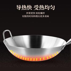Stainless Steel Wok Single Handle Round Bottom Non Coated For Gas <b>Stove</b> Home Restaurant Use - Product Image 4