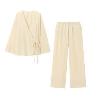 Ensemble de manteau et de pantalon à double boutonnage et de style une pièce de qualité pour femmes, couleur unie, style d'été élégant - Product Image 6