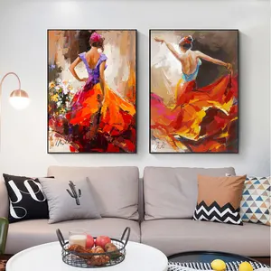 抽象舞蹈芭蕾舞油画优雅舞蹈女孩海报和版画墙面艺术帆布图片用于客厅装饰