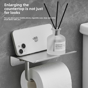 Porte-<span class=keywords><strong>papier</strong></span> <span class=keywords><strong>toilette</strong></span> mural en acier inoxydable 304 à 2 rouleaux avec étagère pour téléphone épaissie, distributeur de <span class=keywords><strong>papier</strong></span> <span class=keywords><strong>toilette</strong></span> noir pour salle de bain - Product Image 3