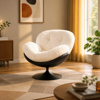 Fauteuil d'appoint pivotant à 360 degrés avec tissu tissé côtelé ivoire, coque moulée caramel et base en piédestal noir