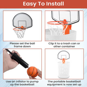 Mini poubelle intérieure portable ensemble de basket-ball avec pince pompe à balle gonflable jouet anti-Stress de bureau en plastique Durable - Product Image 3