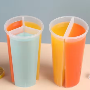 Gobelets à boba en plastique transparent de style nouveau, 3 saveurs, boisson glacée, thé, gobelet séparé, diamètre 90 mm - Product Image 1