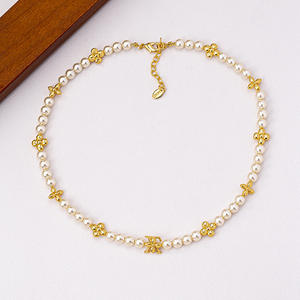 Nuevo Collar de Trébol de Cuatro Hojas Chapado en Oro de 18K con Cuentas de Cobre y Perlas de Imitación, Regalo para Mujer, Joyería de Boda y Compromiso - Product Image 4